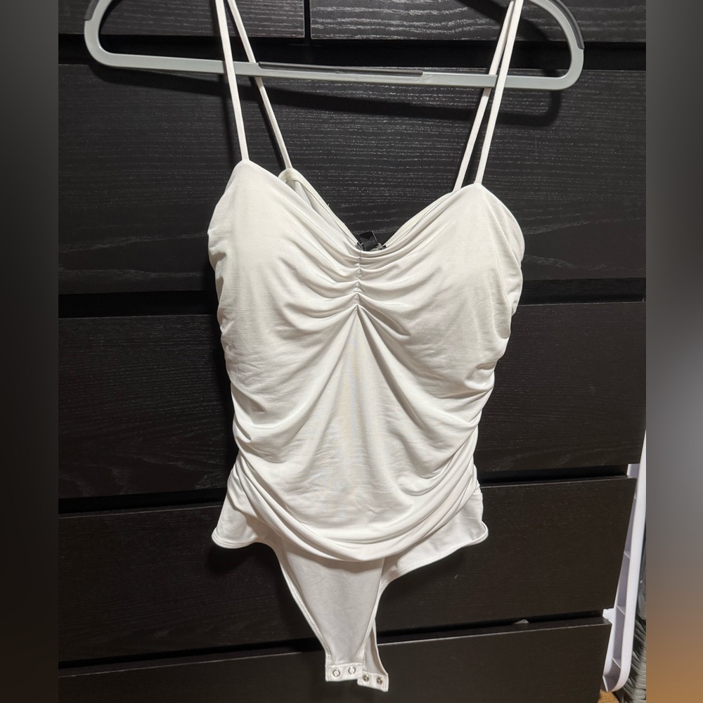 Express White Ruched Bodysuit